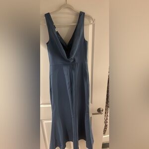 Revelry dusty blue crepe bridesmaids dress